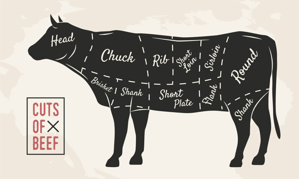 A diagram of the cuts of beef.
