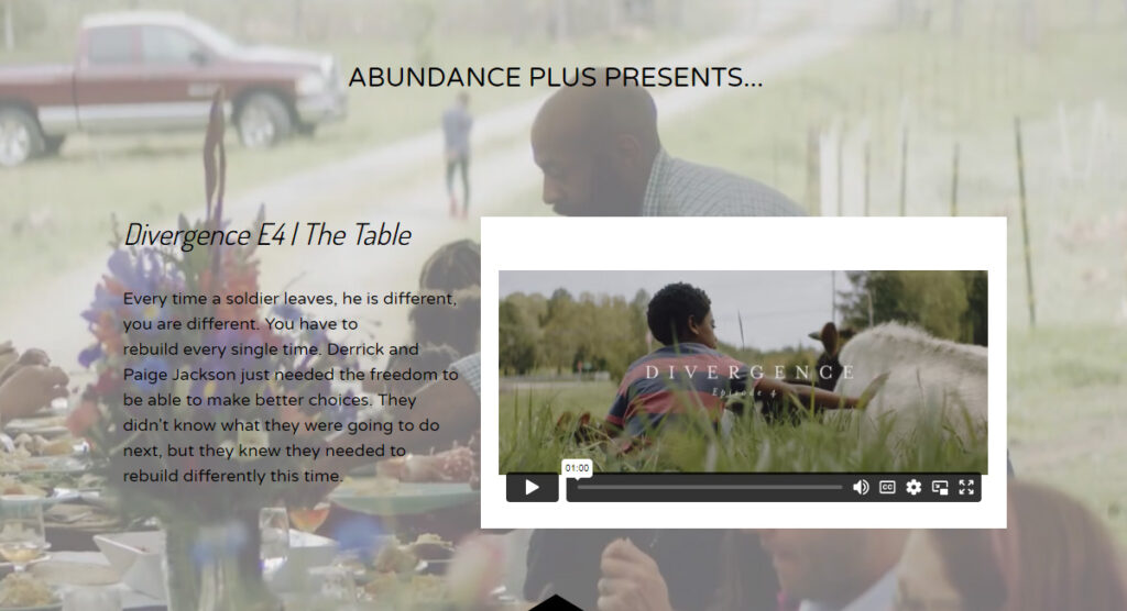 Divergence trailer and photo of a farm table.
