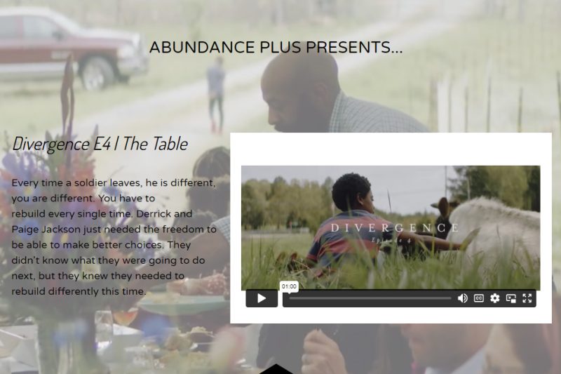 Divergence trailer and photo of a farm table.